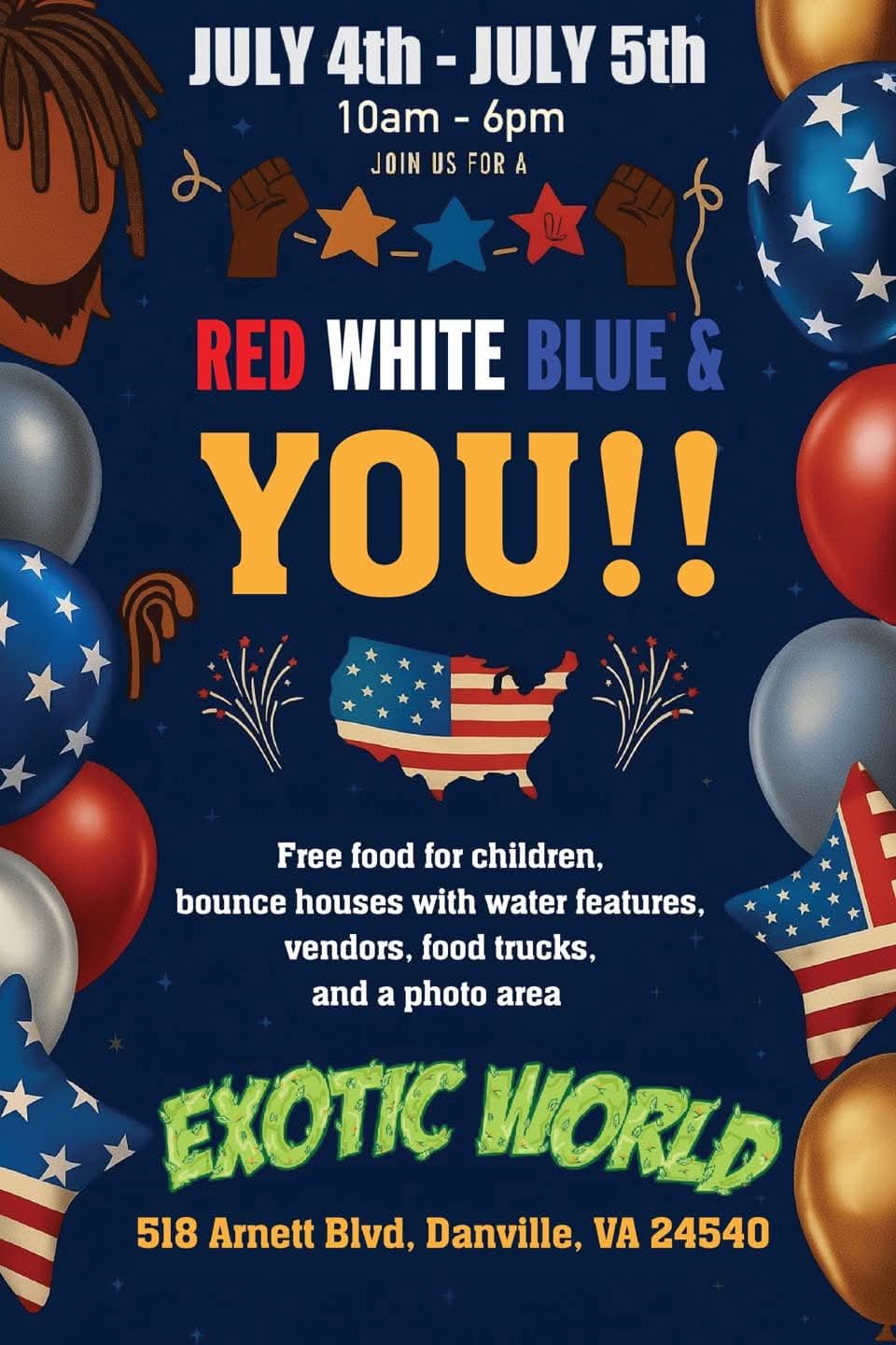 Exotic World July 4th celebration — Red White Blue & YOU event in Danville, Virginia